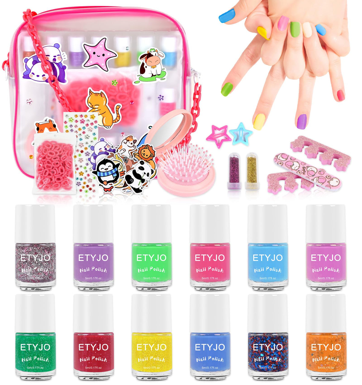ETYJO Kids Nail Polish Sets For Girls- Non Toxic Nail Polish For Kids 12 Colors Girls Nail Varnish Sets,Peel Off Childrens Nail Varnish For Toddler
