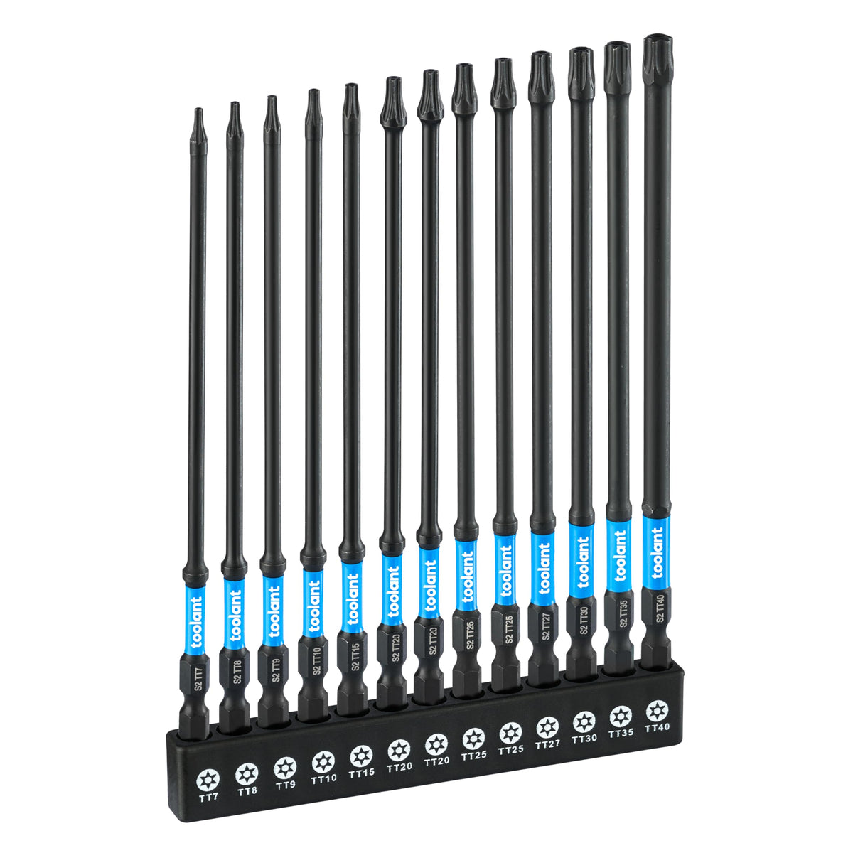 Toolant 6" Impact Long Torx Bit Set 13pcs (TT7-TT40), 1/4 Hex-Shank S2 Steel Security Torx with CNC Machined Tips, Tamper Proof Star, Magnetic Impact