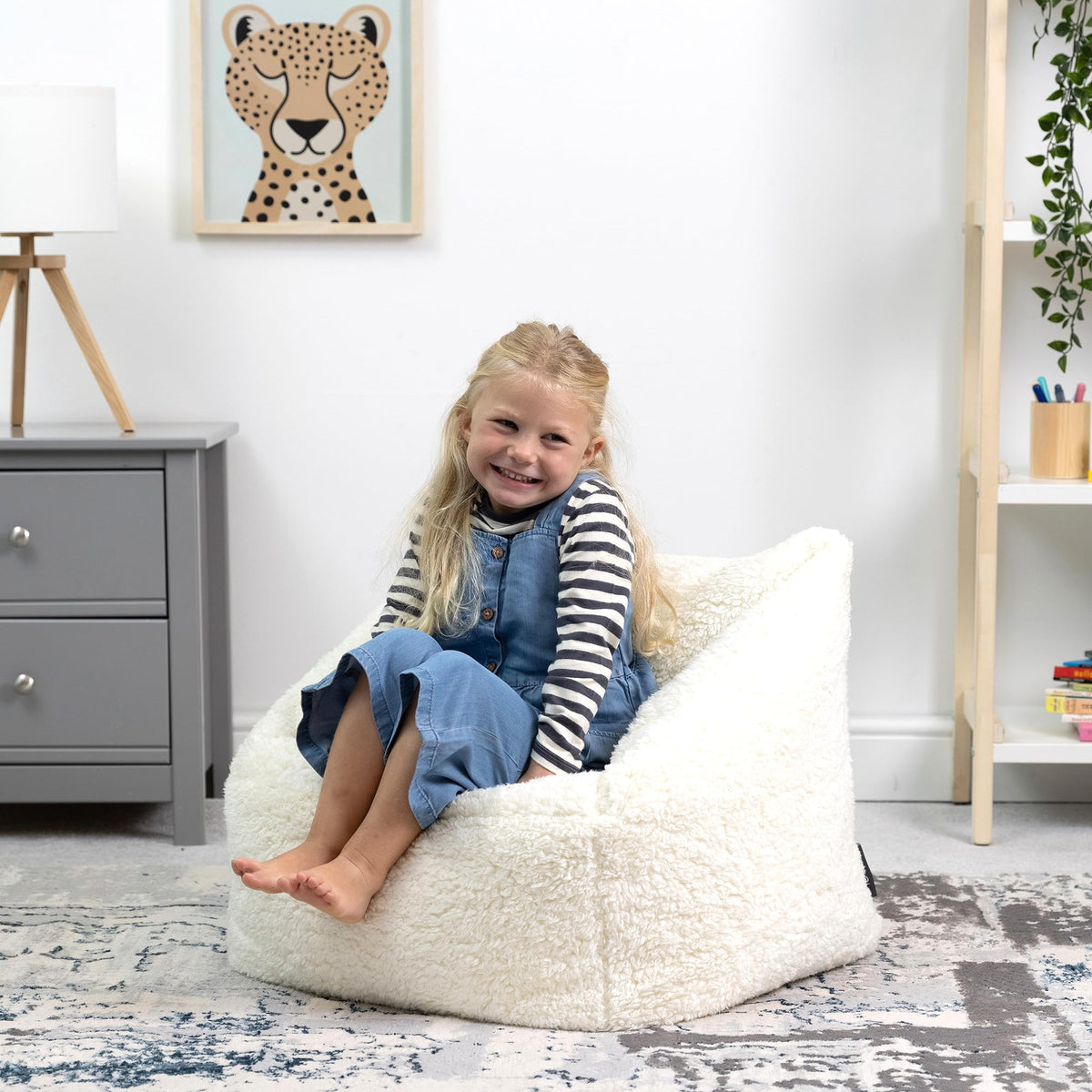 icon Kids Teddy Fleece Bean Bag Chair, Cream, Fluffy Kids Bean Bag Armchair with Filling Included for Girls and Boys, Childrens Chair, Nursery Dcor,