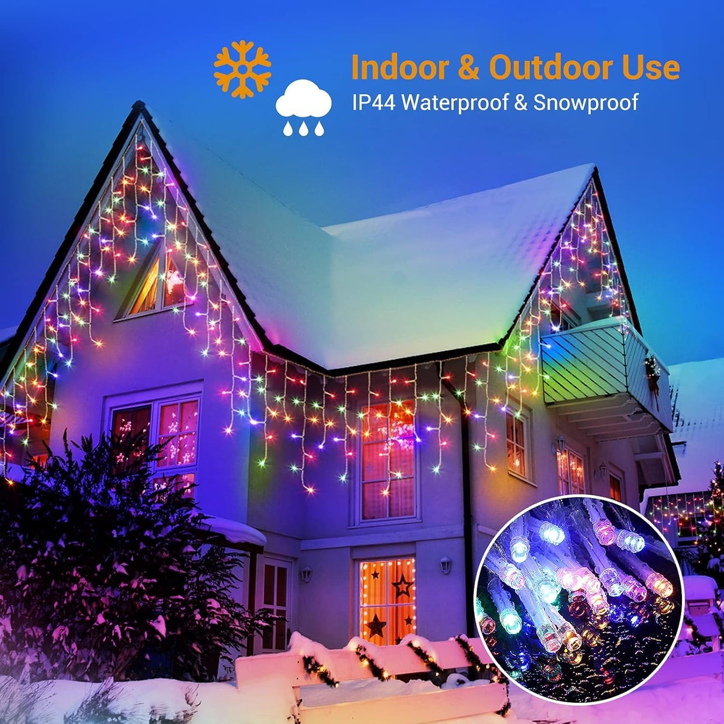 GlobaLink Christmas Icicle Lights Outdoor, 10M/32FT 400LED Icicle Fairy Lights with Timer & 8 Modes, 80 Drops Mains Powered Outdoor Christmas Lights