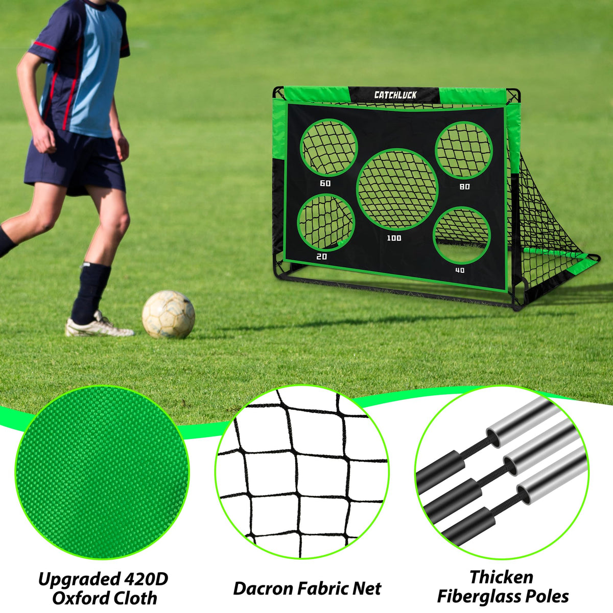 CATCHLUCK Football Goal Pop Up Football Net 2 In 1 Foldable Kids Goal for the Garden Portable Net Indoor Outdoor Training Equipment with Carry Bag,