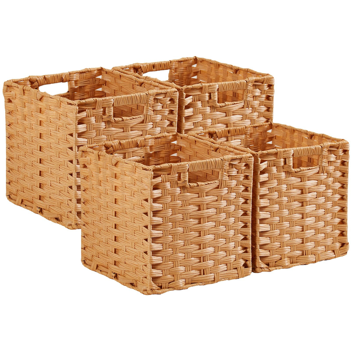 SOCOHOME Cube Storage Box,28x28x28cm Faux Rattan Storage Basket for Toy Clothes Shelf Nursery Closet Waterproof, Non-Mouldy(Beige, 4 Pack)