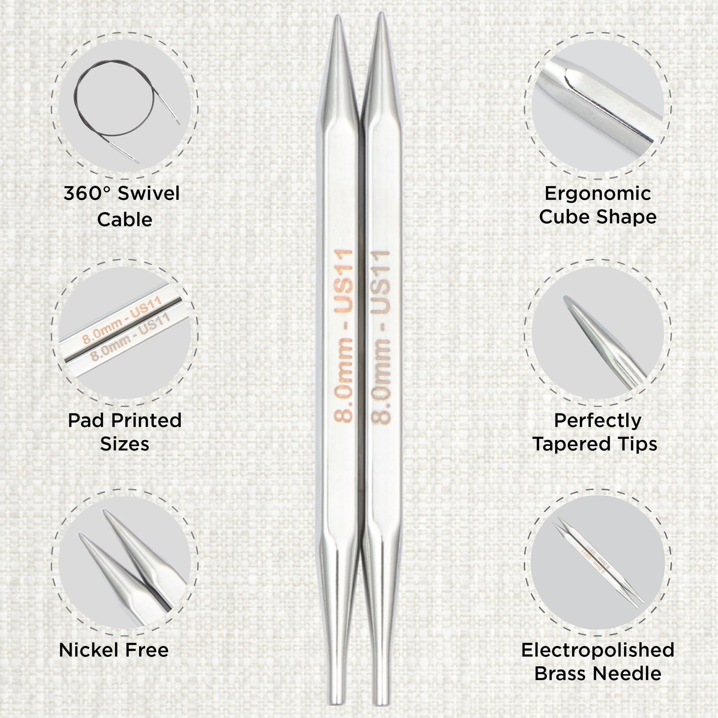 KnitPro Interchangeable Circular Knitting Needle Tips Deluxe Set - Nova Cubics (4.00-8.00mm), Silver