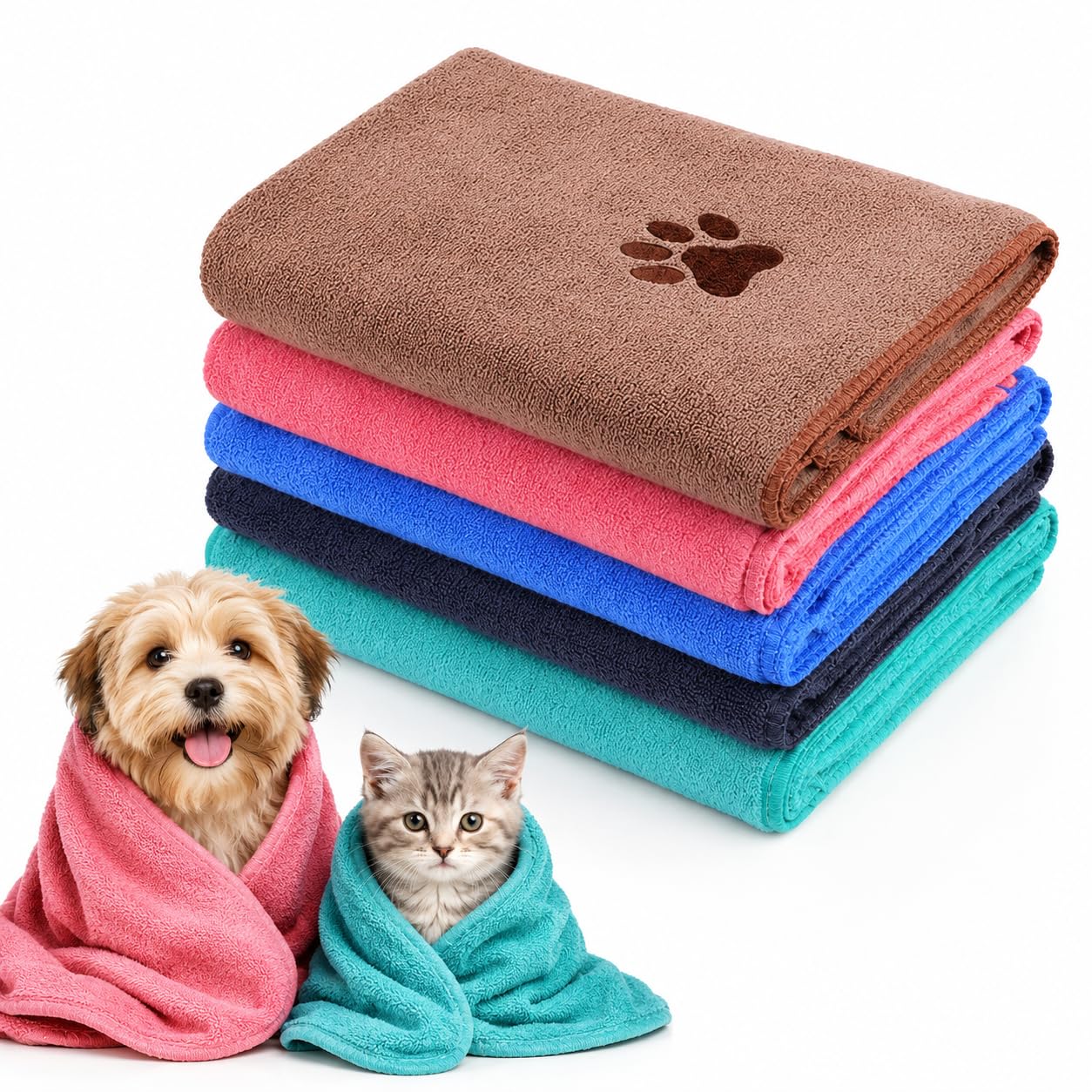 5 Pack Dog Towels for Drying Dogs, 35 x 75 cm Microfiber Towels