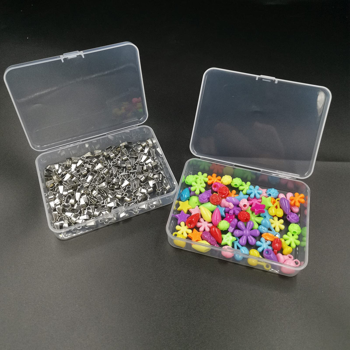 DUGYIRS 12 Pieces Transparent Plastic Storage Box with Hinged Lid,Rectangular Plastic Storage Container Box for Beads and Jewelry, Small Items