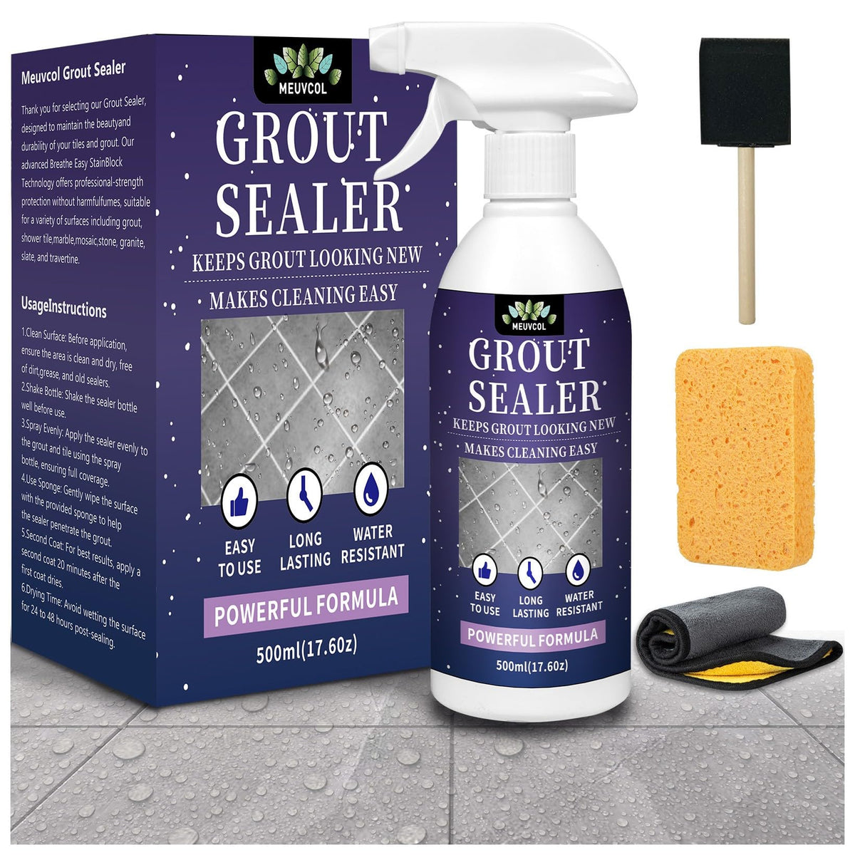 Grout Sealer,500ml Waterproof Grout Sealer for Shower Floor Tiles - 100% Safe Porcelain Tile Sealant Spray - Long Lasting Clear Grout Protector
