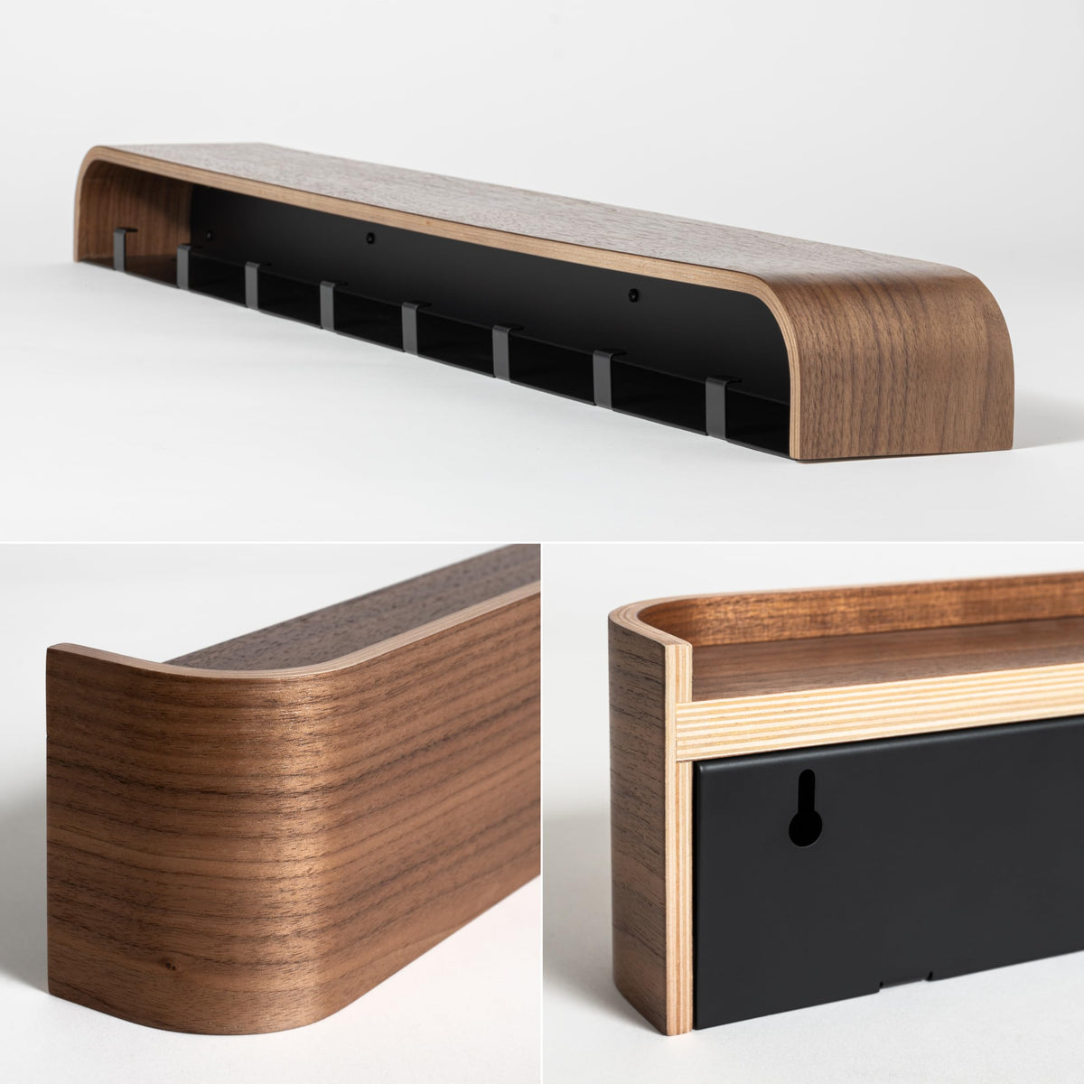 Kazai. Wall-Mounted Coat Rack 'Toke' | Modern Design Coat Rack with Hidden Wall Hooks | Solid Wood Veneer Panel Coat Hanger | Walnut