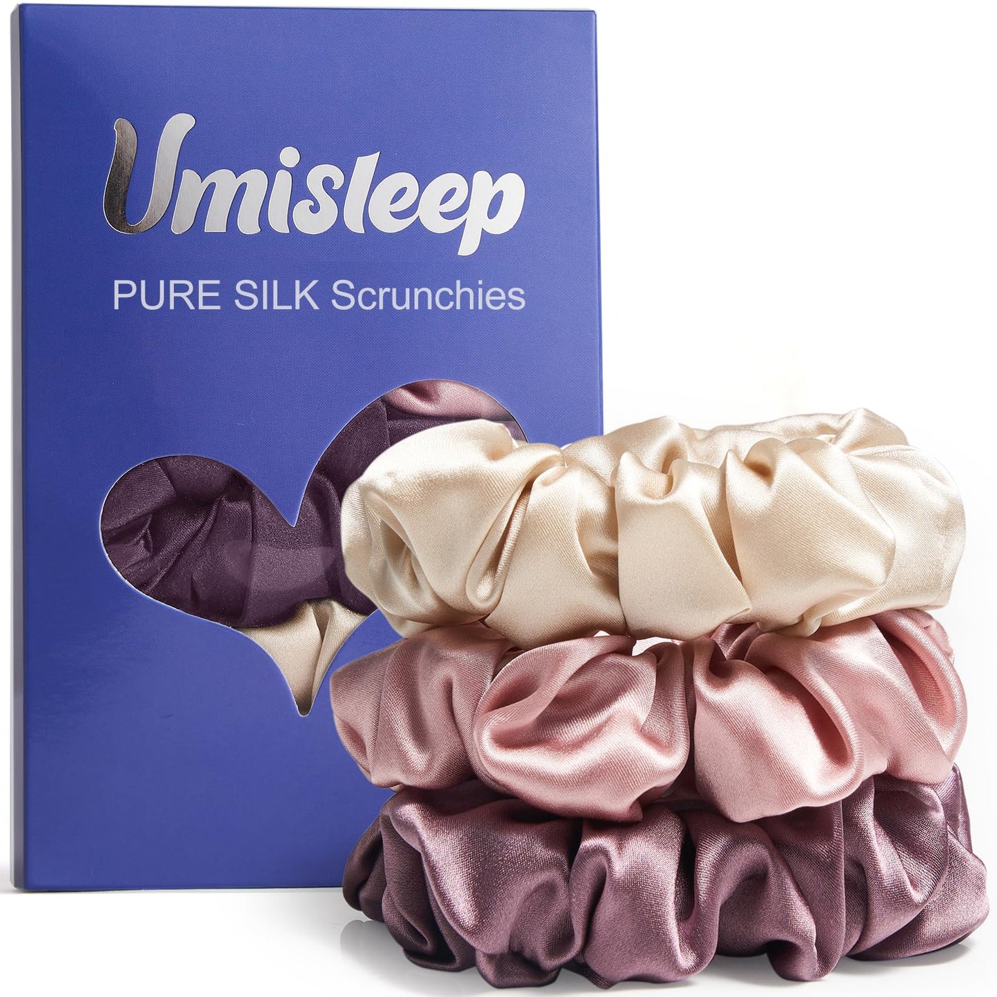 Umisleep Silk Scrunchies for Women 22 Momme 100% Mulberry Silk Hair ties for Less Frizz & Breakage- 3 Pack Softer & Durable Elastic