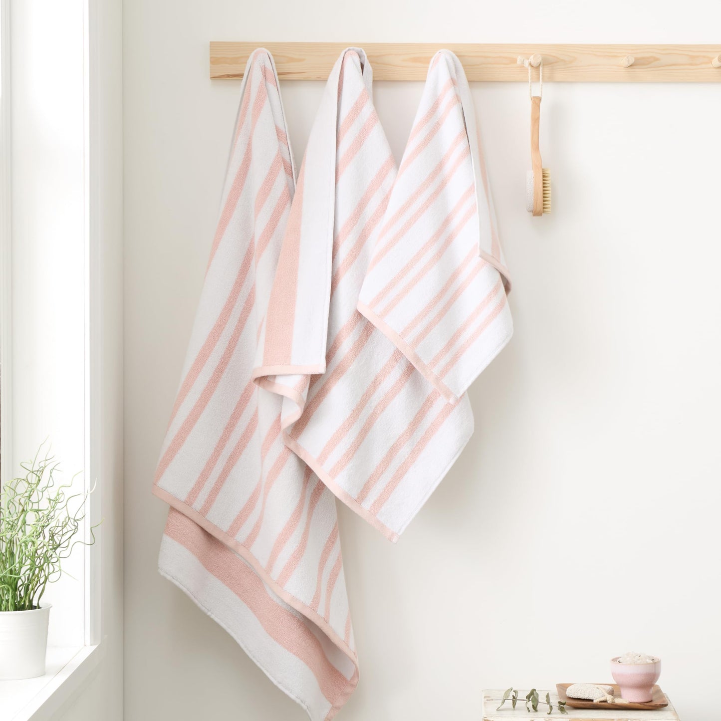 Bianca Reversible Stripe 100x150cm Cotton Jacquard Bath Sheet Blush Pink