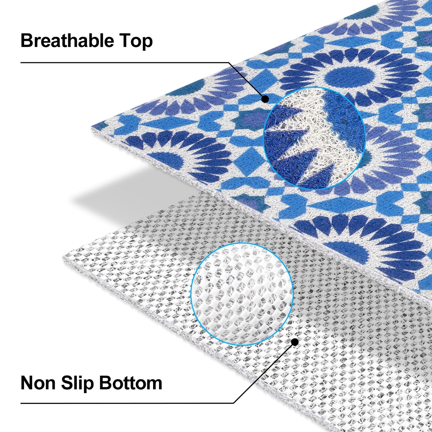 Square Shower Mat 60x60 cm, Loofah Shower Mats for Inside Shower, Non Slip Anti Mould Bath Mat