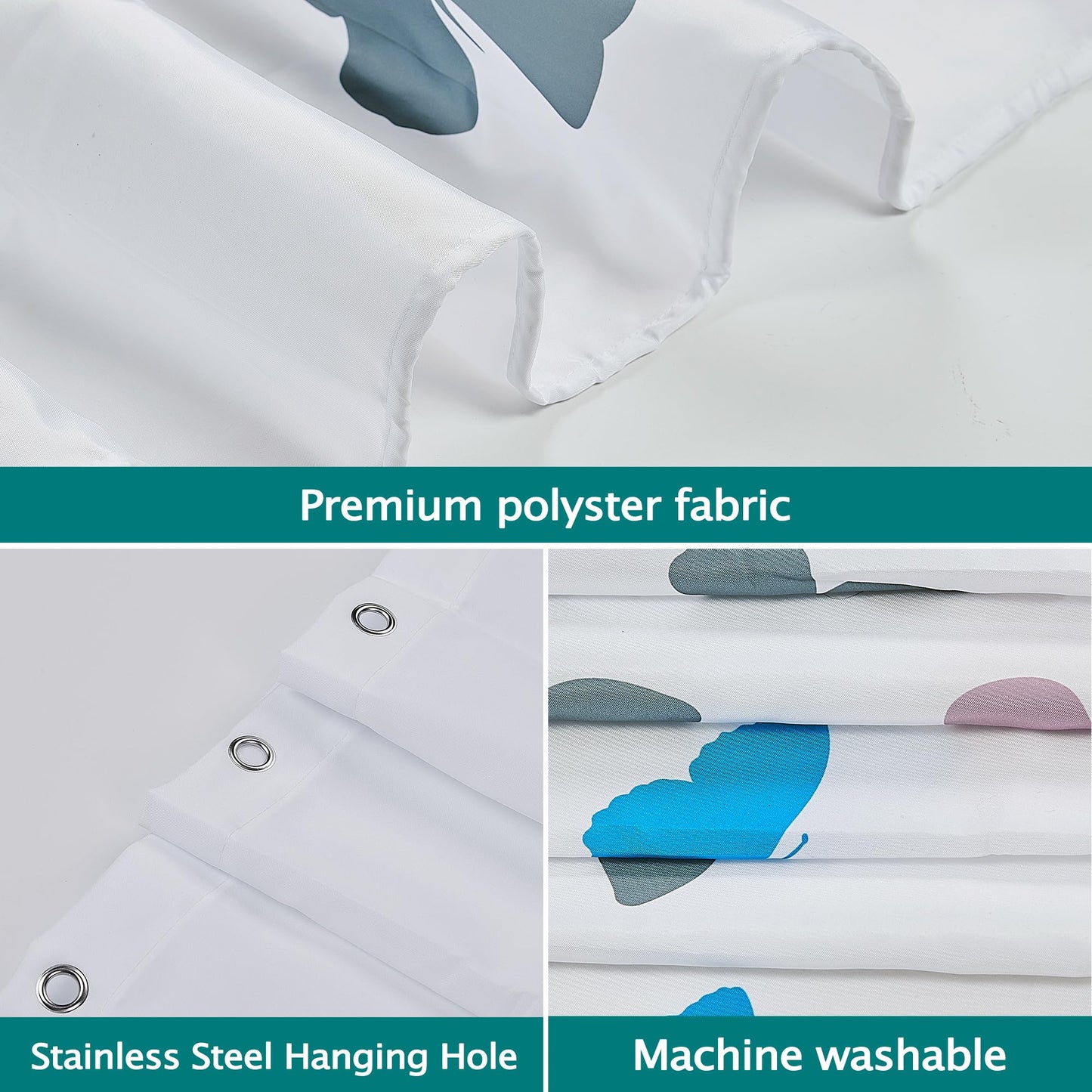 AWIYTE Shower Curtain 240 x 200 cm (94 x 79 Inch), Waterproof Polyester Textile Fabric Machine Washable with 12 Plastic Hooks & Weighted for Bathroom