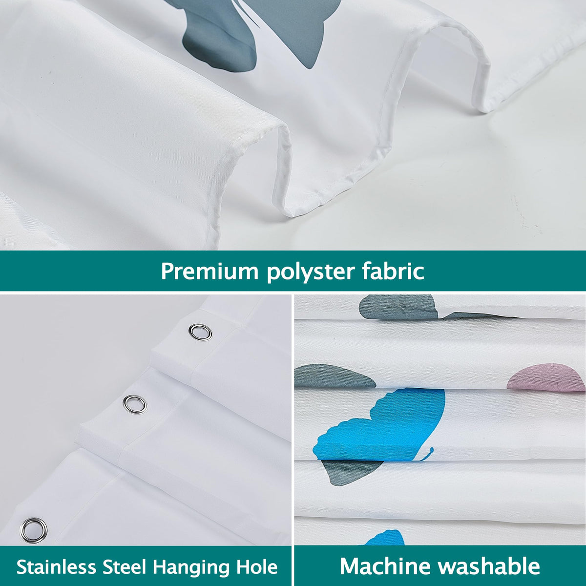 AWIYTE Shower Curtain 180 x 200 cm (71 x 79 Inch), Waterproof Polyester Textile Fabric Machine Washable with 12 Plastic Hooks & Weighted for Bathroom