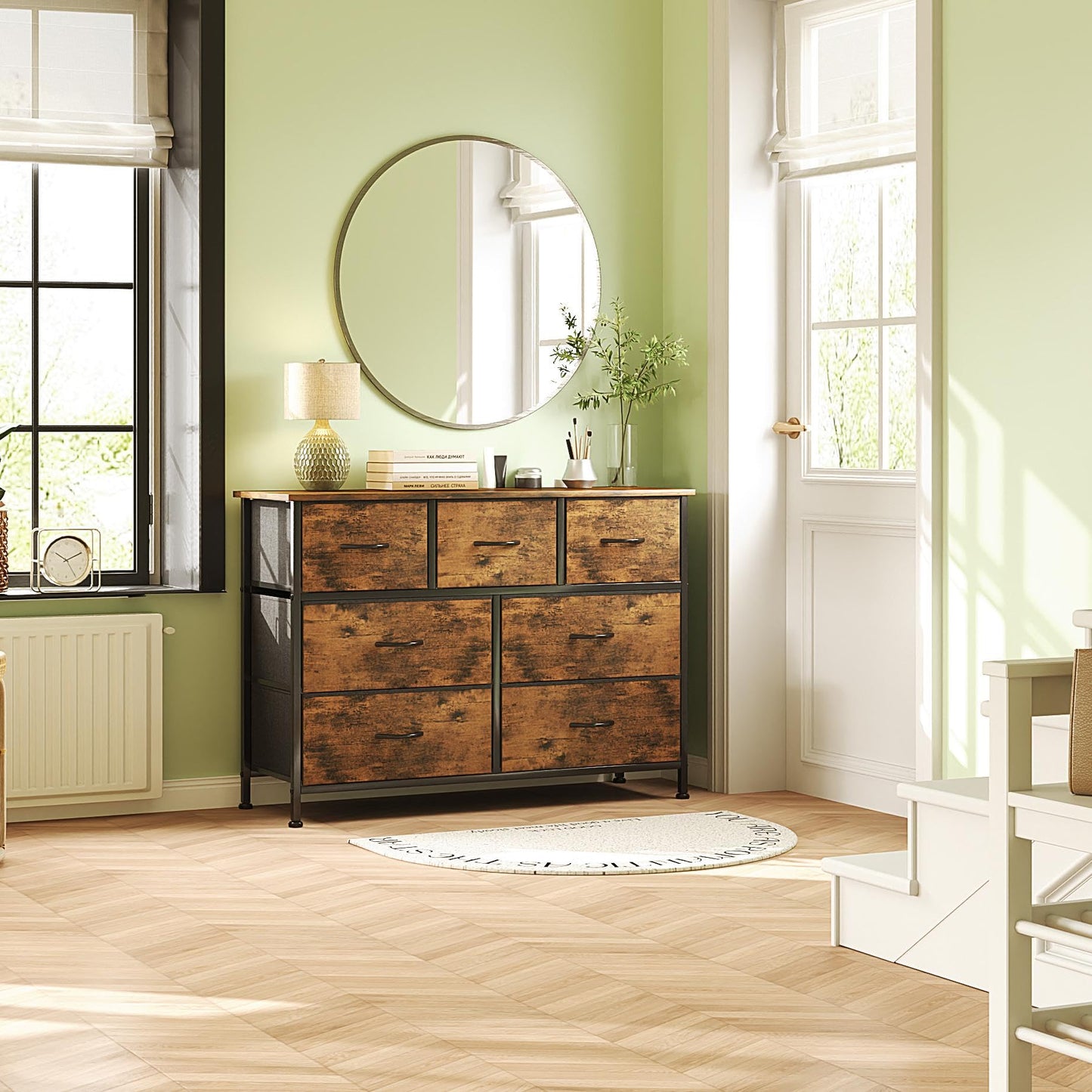 CAIYUN Chest of Drawers for Bedroom with 7 Drawers, Fabric Storage Drawer, Tall Brown Hallway Storage Unit