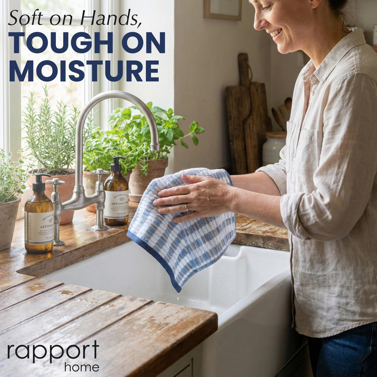Rapport Home Santa Cruz Hand Towels 2 Pack | Blue | 50x85cm | Luxurious 500GSM 100% Cotton | Oeko-Tex Certified Absorbent & Soft Bathroom Towel Set