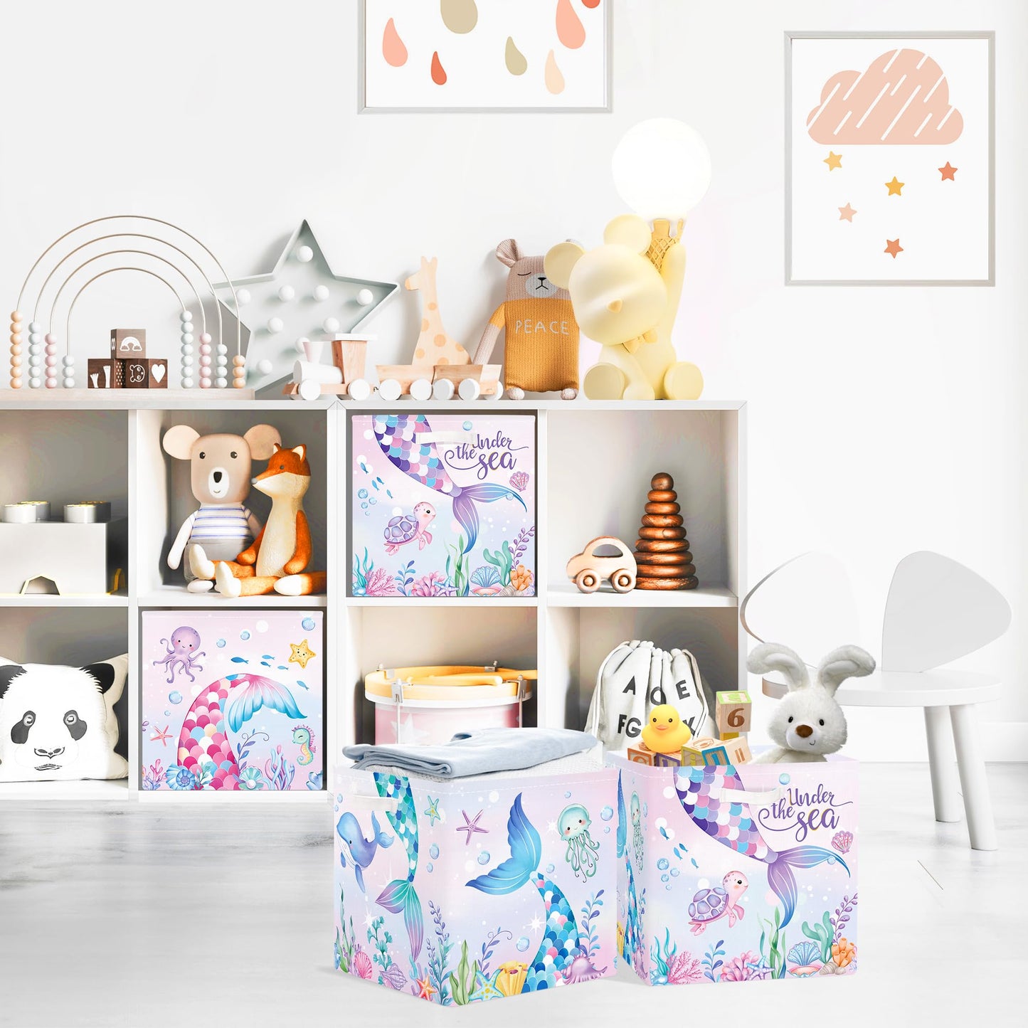 Clastyle 3 pcs Mermaid Cube Storage Boxes for Shelves Kallax Boxes