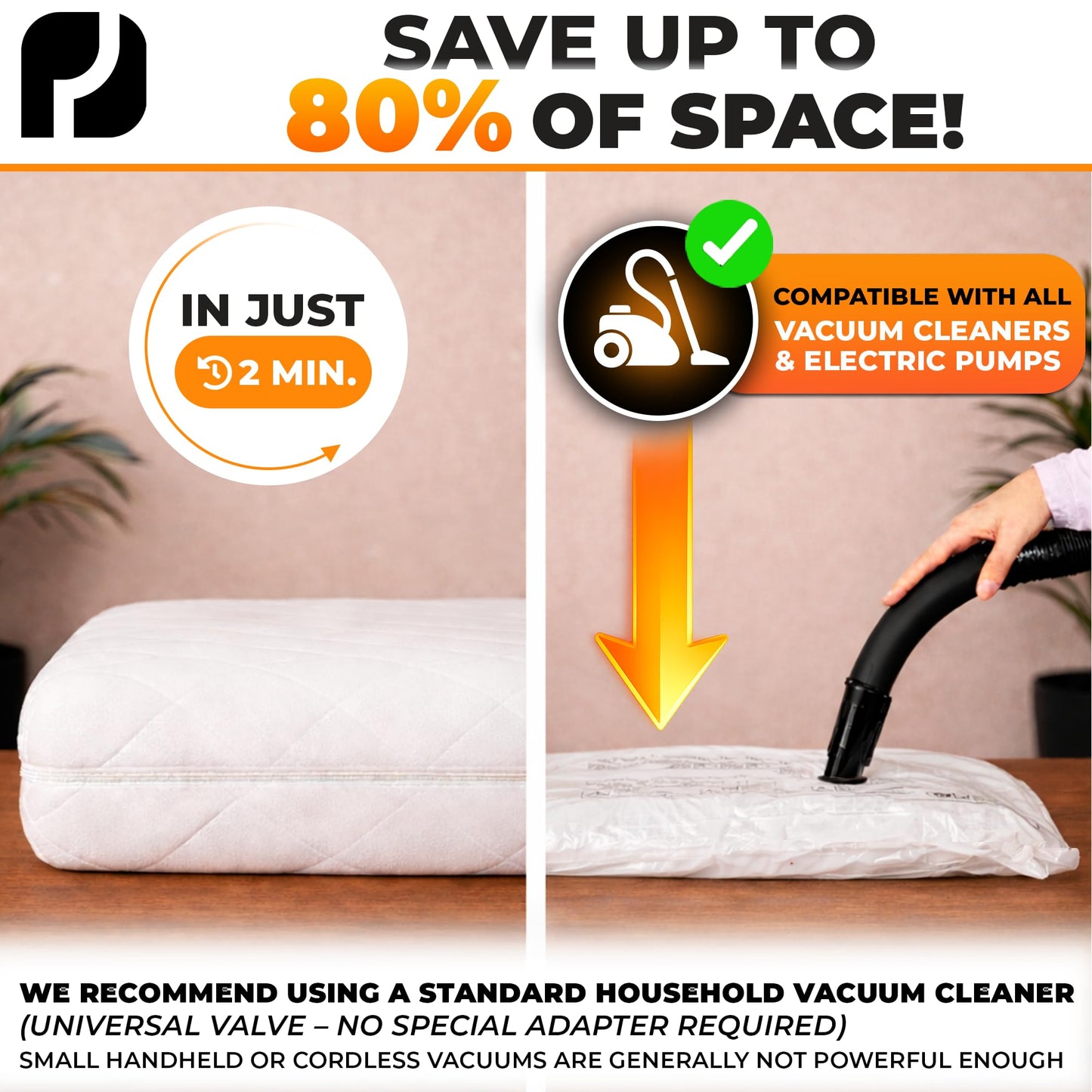 PACKDUDE Mattress Vacuum Bag for Double & King Size up to 200×160cm (79”×63”) (Bag Size: 240×200cm / 94.5”×78.7”)