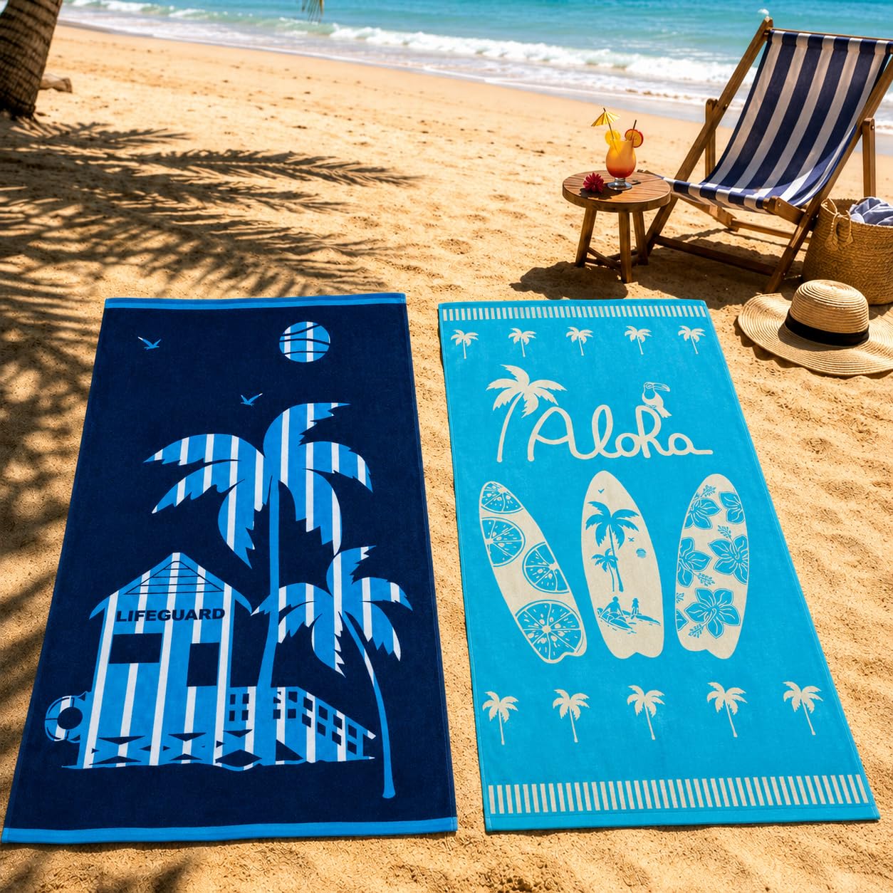 Large Egyptian Beach Towels For Adults 100% Cotton - Pack of 2