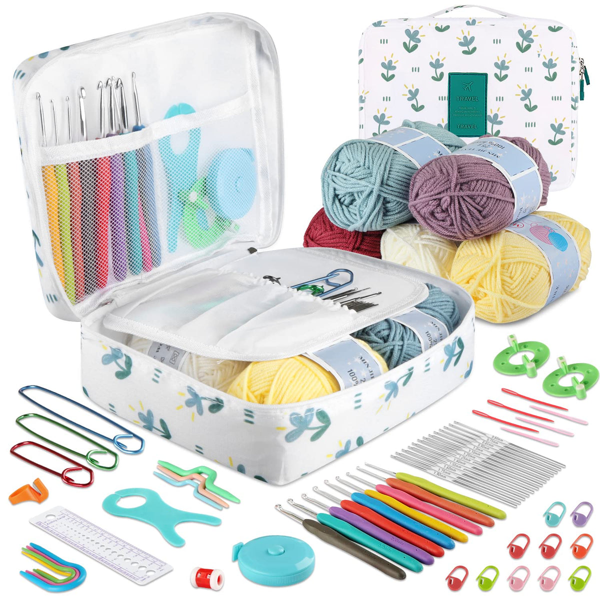 OWill 61PCS Crochet Hooks Set, Crochet Kits for Beginners Adults,Crochet Hook with Storage Bag and Accessories,Ergonomic Crochet Hooks for Arthritic
