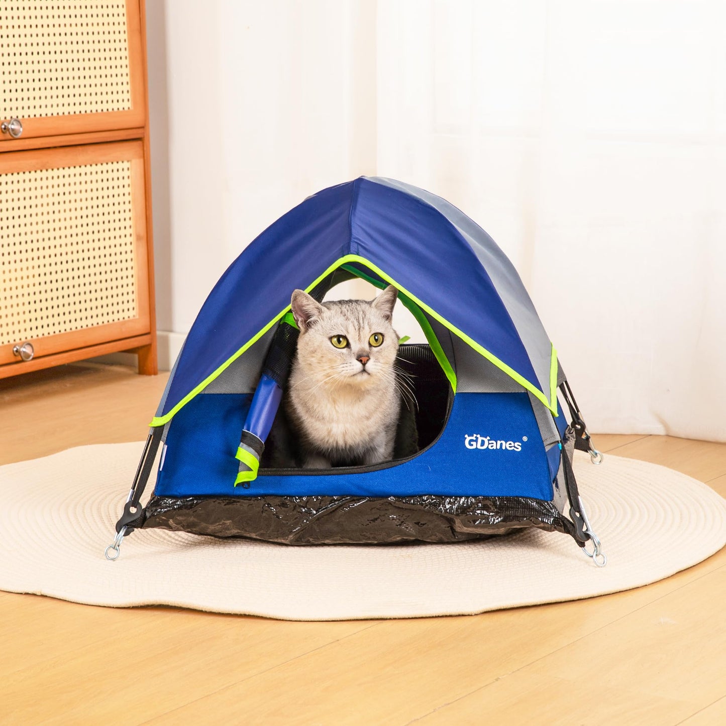 Blue Cat Tent, Large Cave Bed for Indoor Cats and Small Dogs with Soft Mat - 22" x 22" x 14"