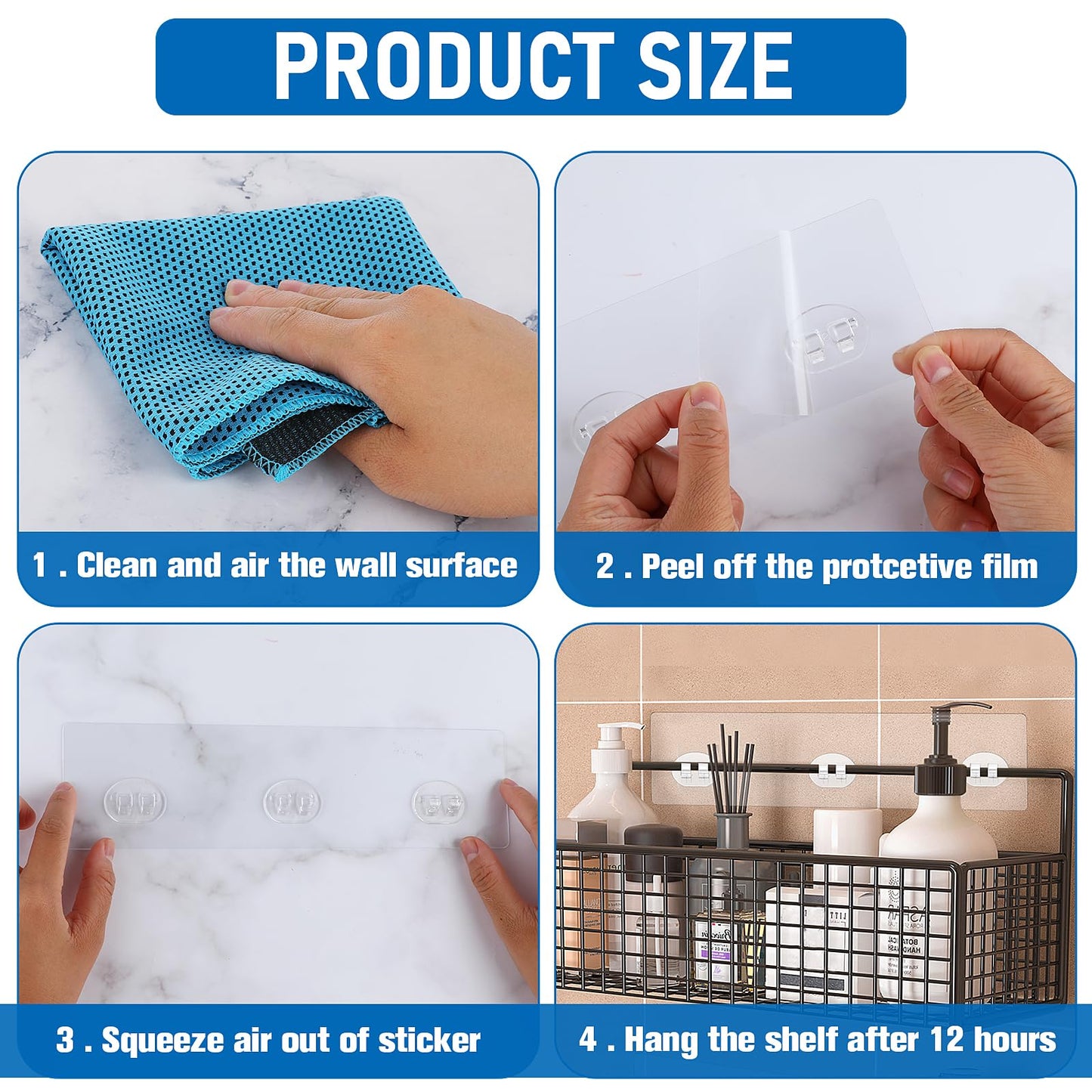 WLLHYF 12 Pcs Shower Adhesive Hooks Shower Caddy Adhesive Replacement 12