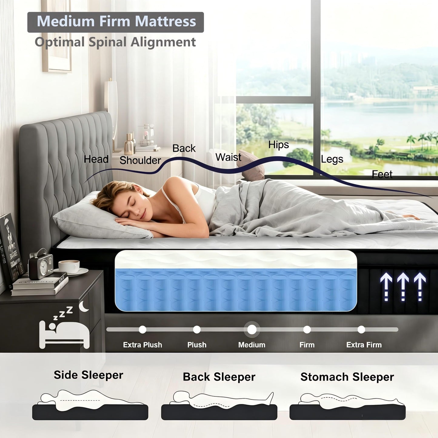 Vipbear Single Mattress 3FT, 10 Inch Hybrid Memory Foam & Sprung Mattress in a Box, Medium Firm, 90 x 190 x 25cm