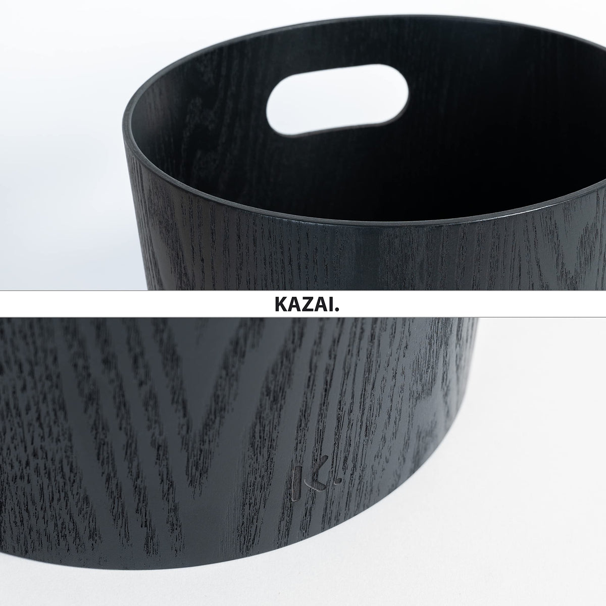 Kazai. Real Wood Waste Paper Bin Brje | Modern Wooden Paper Basket for Office, Kids' Room, Bedroom and more | 9 liters | Oak black