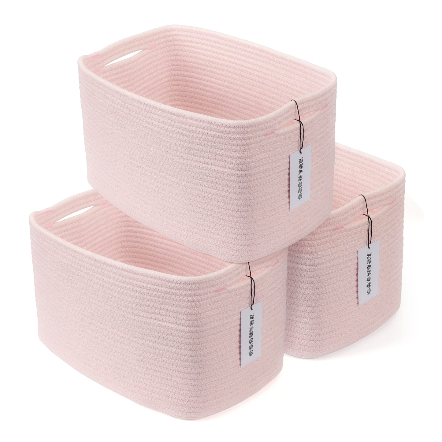 XUANGUO Cotton Rope storage Basket Bins Woven Basket for Organizing Shelves Rectangle Decorative Baskets For storage Clothes Toys Books Towels Square