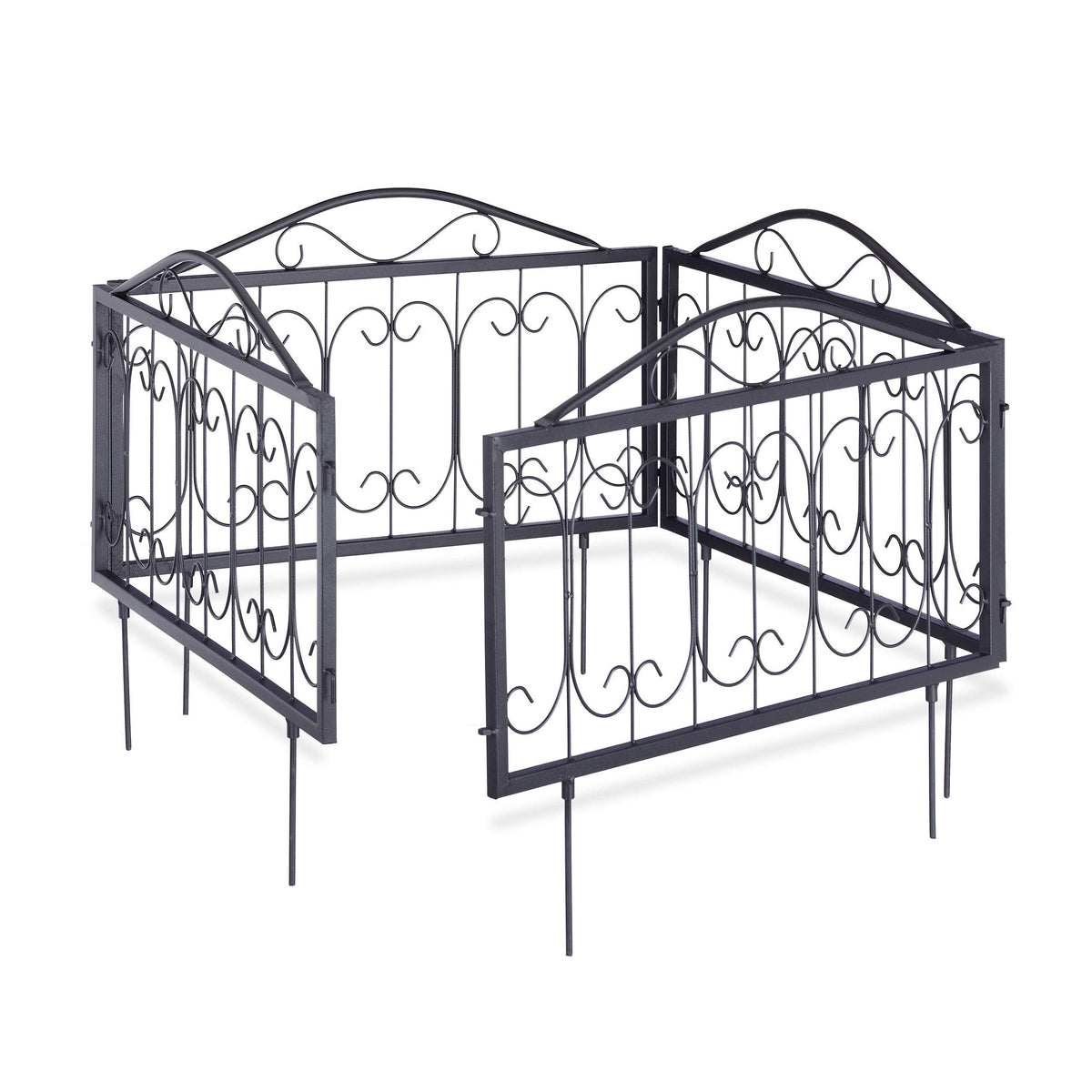 Relaxdays Goth Set of 4 Metal Garden Panels, Nostalgic Style, Yard Fence for Inserting, 33 x 56.5 cm, Blacks, 1.5x225x47 cm