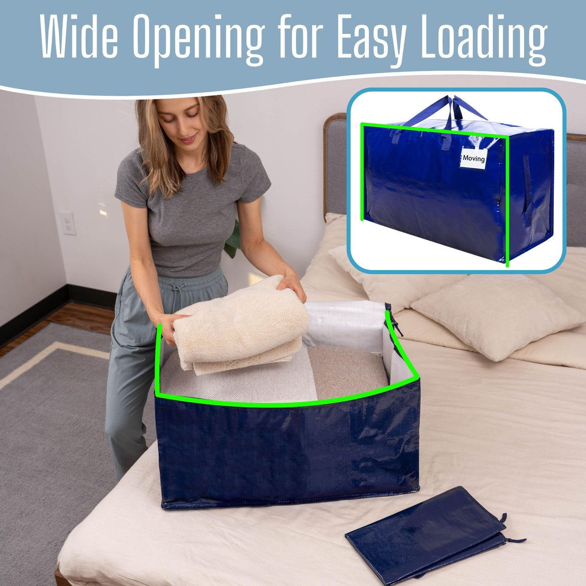 VENO 4 Pack Large Moving Boxes & Storage Bags – Oversized Packing Bags with Zippers & Handles,Heavy-Duty Laundry Bag for Moving House(Blue, 4 Pack)