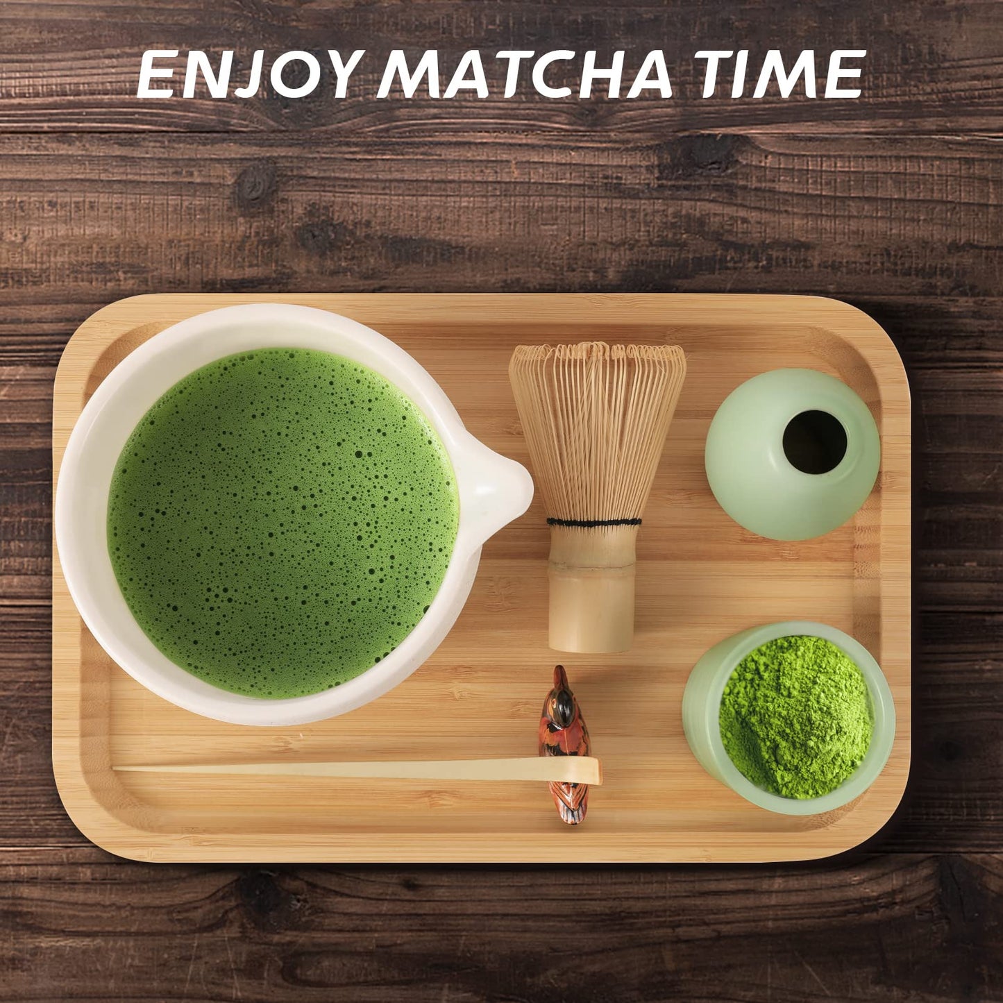Artcome Japanese Matcha Tea Set, Matcha Bowl with Pouring Spout, Tea Tray, Matcha Whisk, Ceramic Whisk Holder, Matcha Powder Caddy, Handmade Matcha