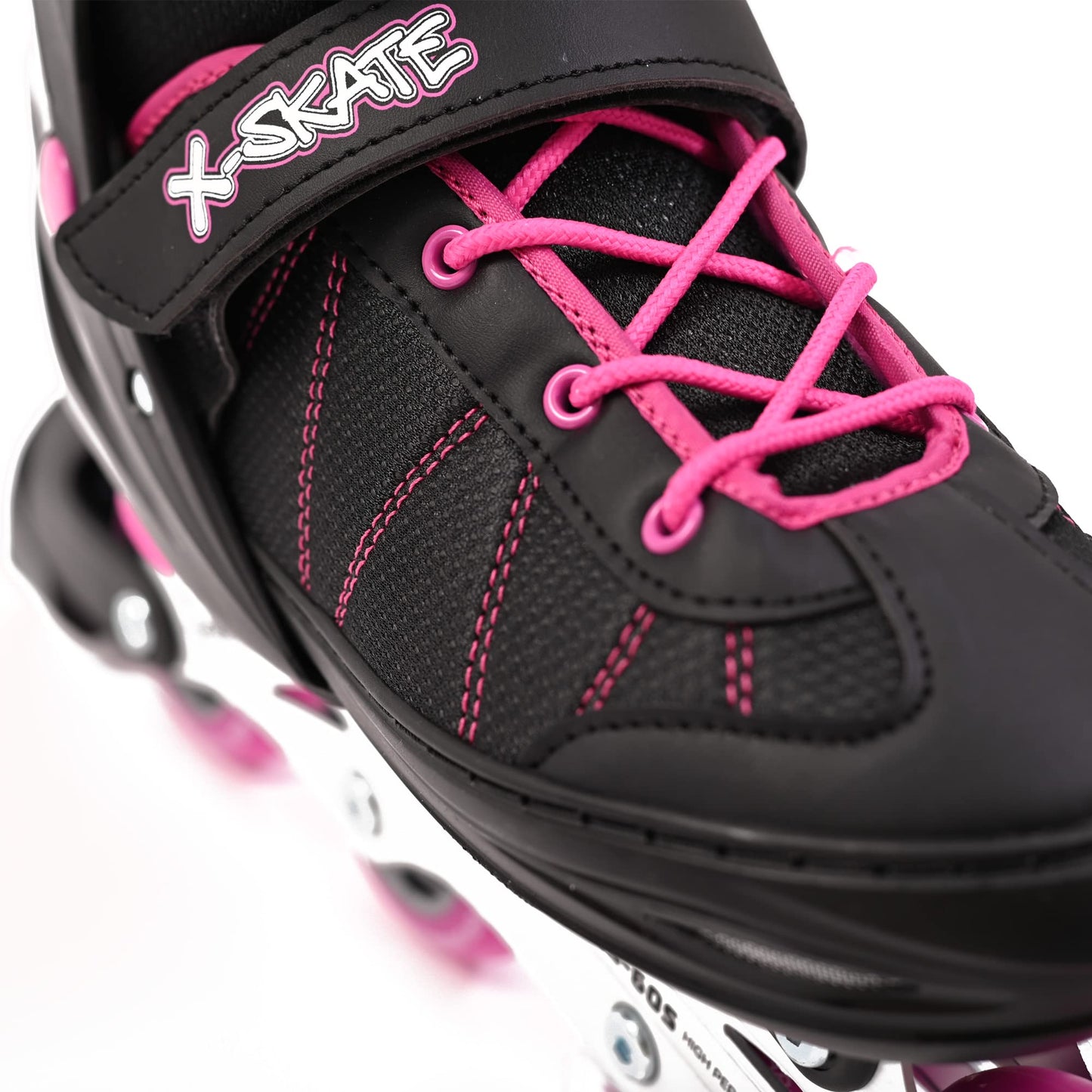 M.Y X-Skate Adjustable Pink Inline Roller Skates with Built In Adjusters Kids Roller Boots for Boys & Girls - Large