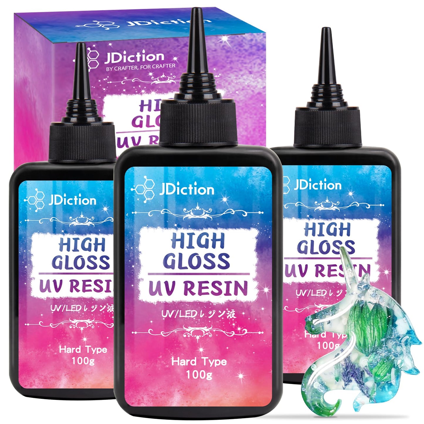 JDiction UV Resin, 300g High Gloss Clear Solar Cure Sunlight Activated Glue Hard UV Resin Kit for Jewelry Making, Casting and Coating, DIY Crafts,