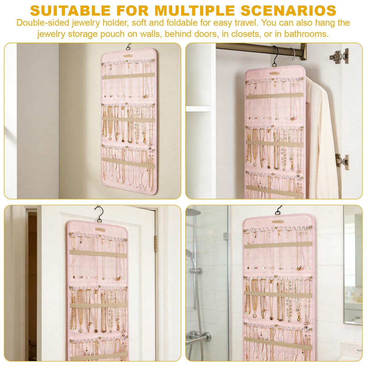 Rthynti Hanging Jewellery Organiser, Dual-Sided Jewellery Storage with Metal Hooks
