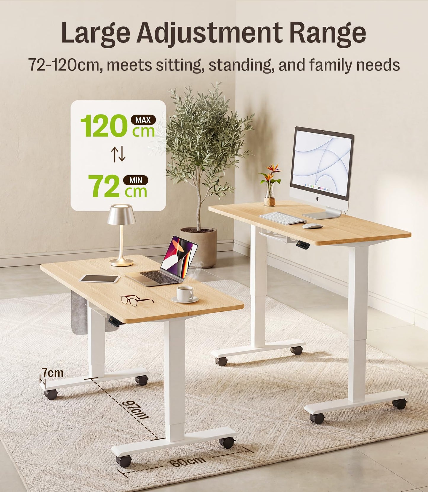 MAIDeSITe Electric Height Adjustable Standing Desk, 120x60cm Sit Stand Desk