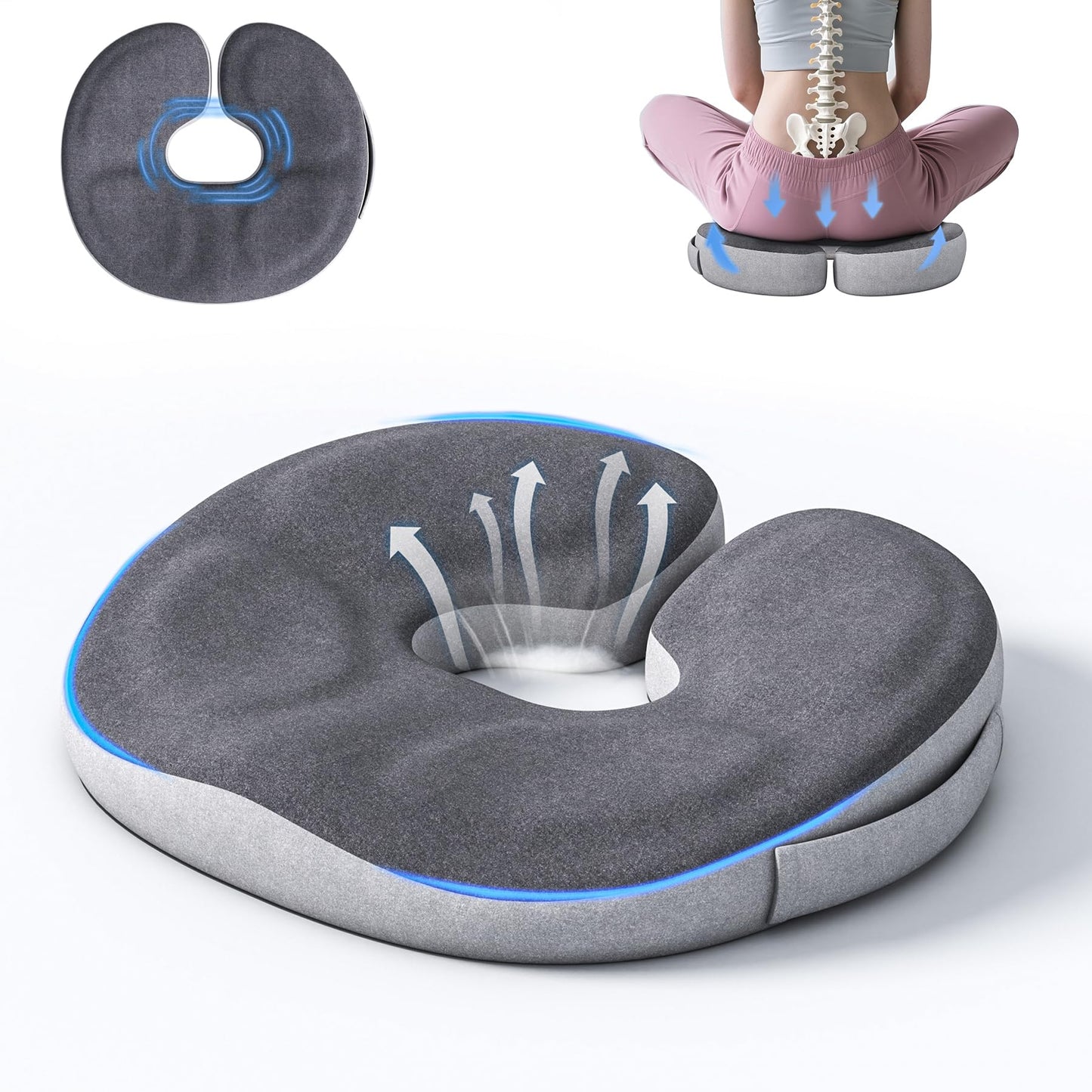 Auoketuo Memory Foam Donut Seat Cushion, Orthopedic Pillow for Hemorrhoid & Tailbone Pain Relief, Sciatica, Pregnancy, Postpartum