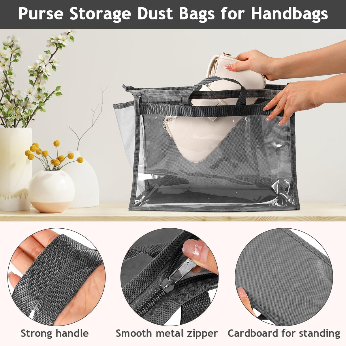 Incisite 12 Pcs Dust Bags for Handbags, Purse Protector Storage Bag, Gray