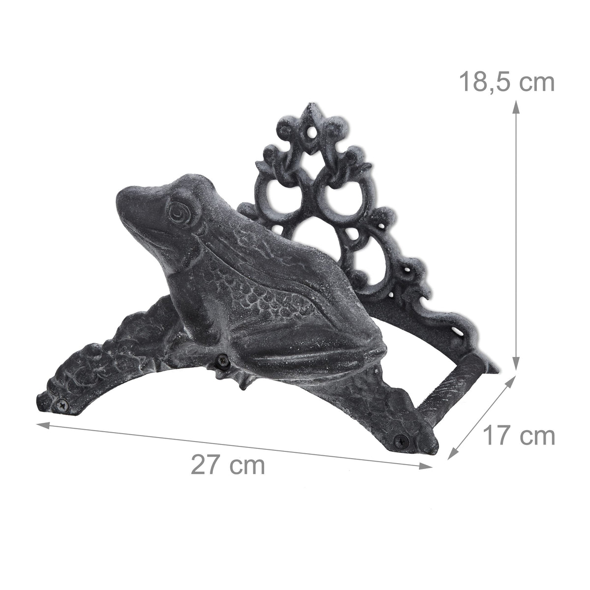 Relaxdays Garden Hose Holder, Cast Iron, Frog, Nostalgic Hose Reel, Wall-Mounted, HxWxD: 19 x 27 x 17 cm, Grey