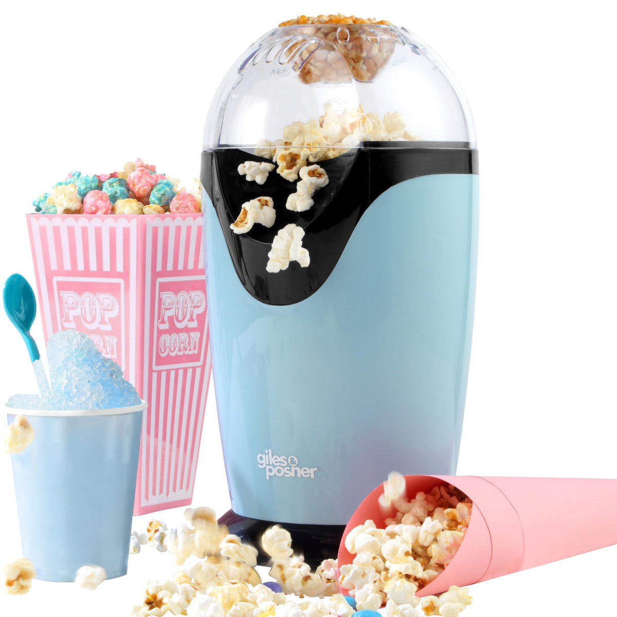 Giles & Posner EK0493GSBL Electric Popcorn Maker ? Hot Air Circulation, Measuring Cup Included, Ready in 3 Mins, Oil-Free Healthy Snacks, Ideal for