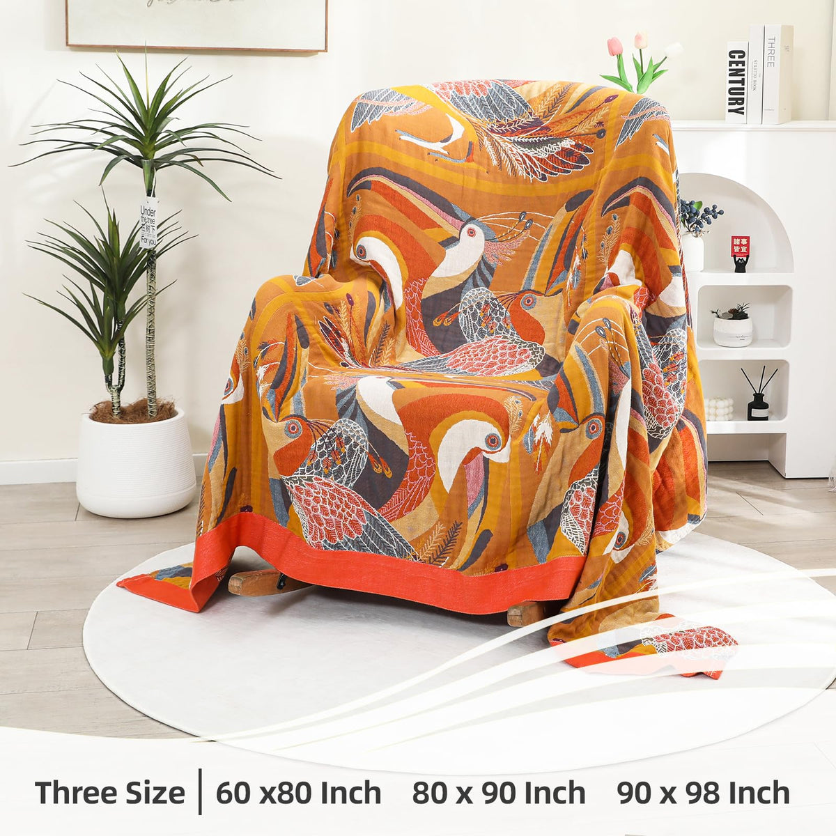 VANJOROY Double-sided Sofa Large Bed Throw Blanket, 100% Organic Cotton Warm Soft Bohemian Throw for 2 3 Seater Armchair Couch and Bed.