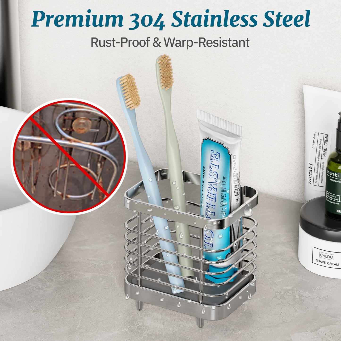 NiHome Stainless-Steel Toothbrush Holder with Diatomite Drip Tray
