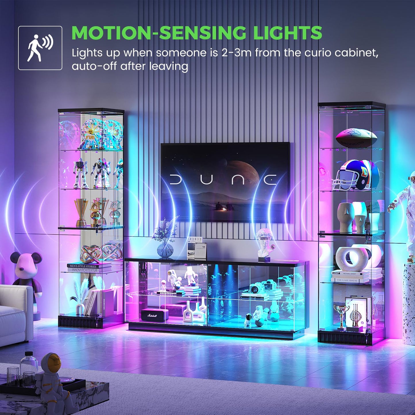 5-Tier RGB Corner Display Cabinets with Human Body Sensor for Collectibles