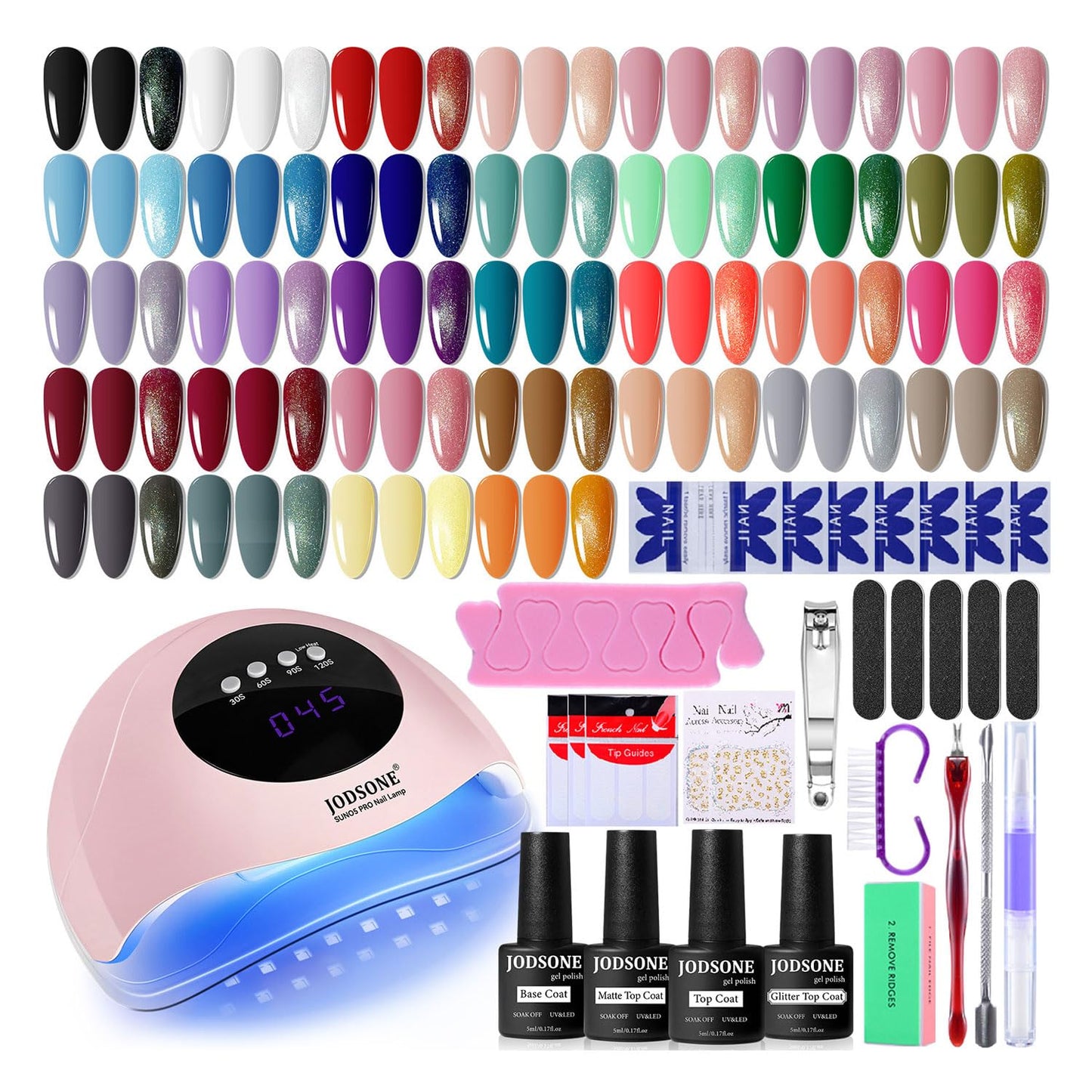 JODSONE Gel Nail Polish Kit with U V Light 32 Colors Gel Polish Nail + 4 Functional Adhesive Bottles Kit Soak Off Manicure Tools Gifts for Women