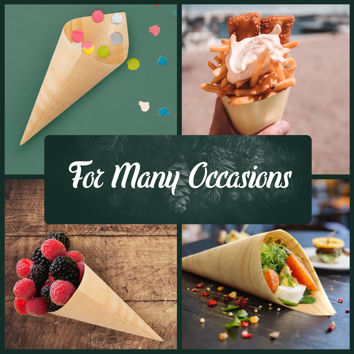 BambooMN Brand - 7.9" Tall x 3" Diameter Disposable Wood Cones - 300 Pieces