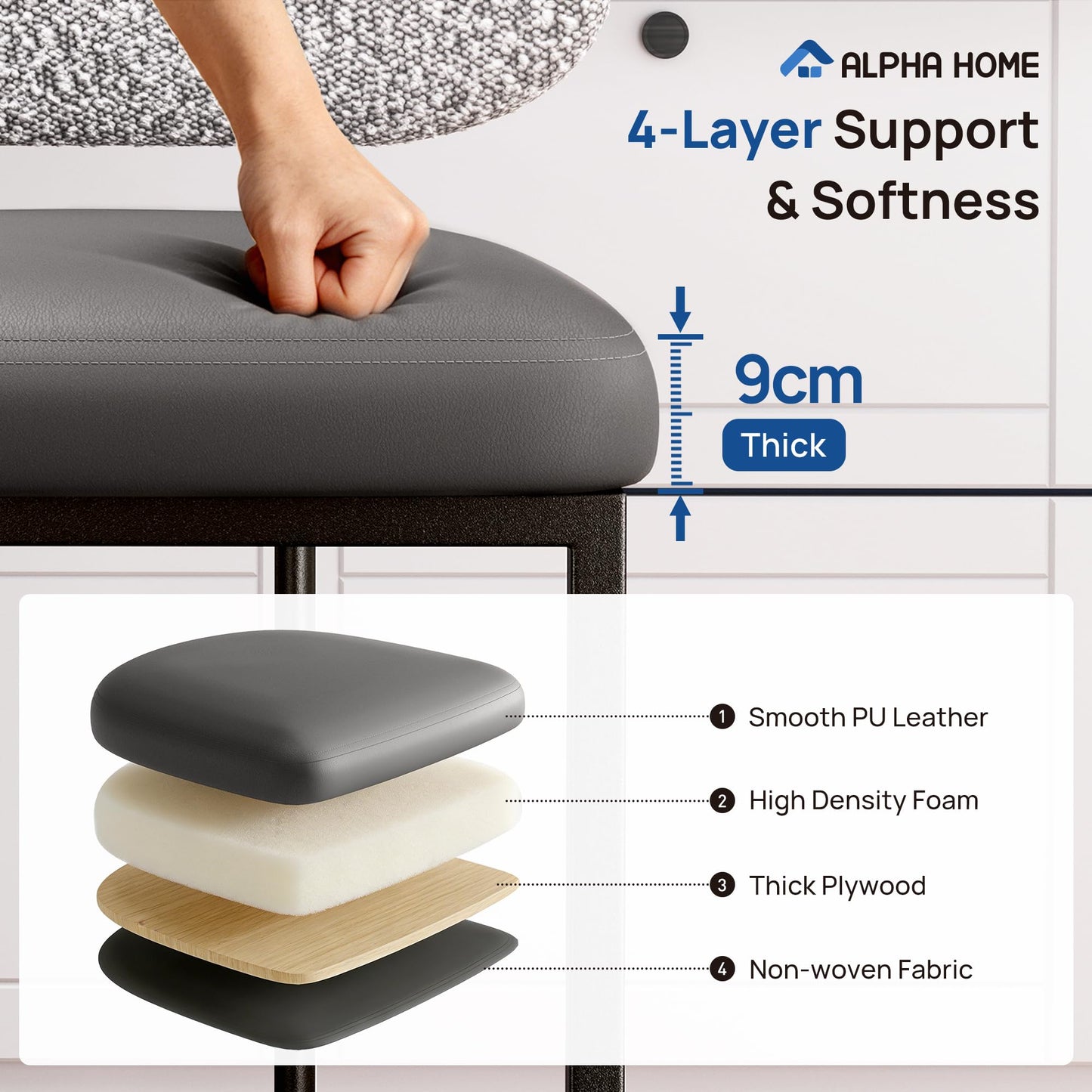ALPHA HOME Bar Stools Set Counter Chairs with Backs and 9 CM Seat