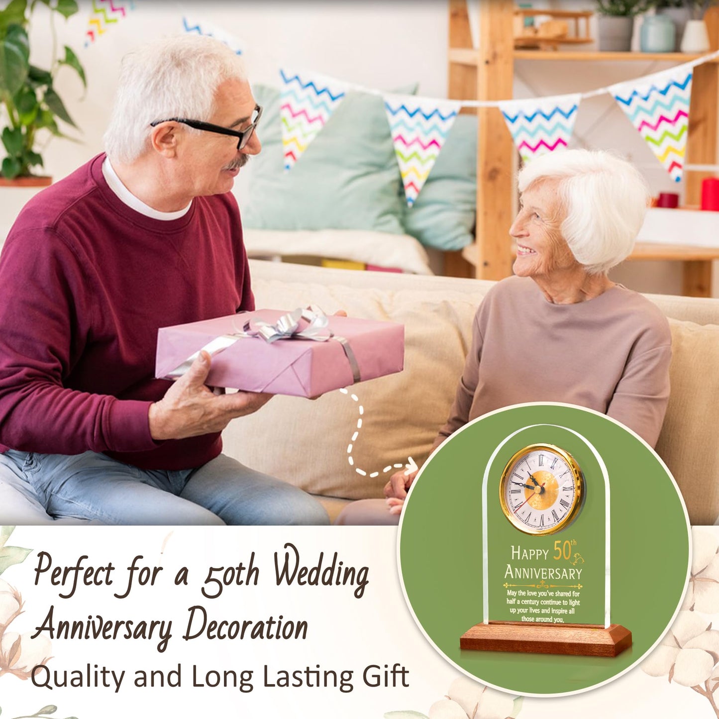 OkiyiD 50th Anniversary Wedding Gift, Anniversary Quartz Clock, Desk Table Clock, 50 Years of Marriage, Golden Wedding for Couple, Parents,