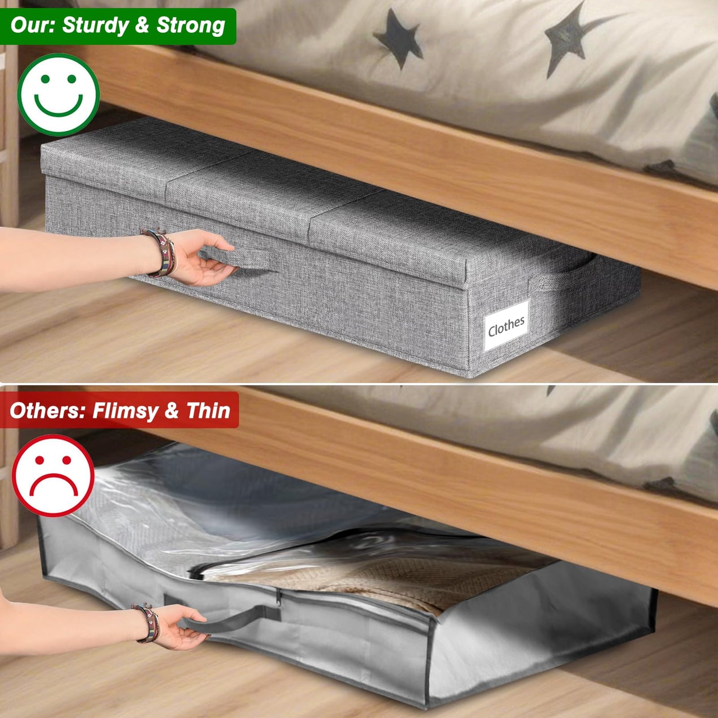 mepure 3 Pack 48L Underbed Storage, 79x40x15cm, Fabric Under Bed Storage Boxes with Lids, Large Foldable Clothes Storage Box W/Handle, Under Bed
