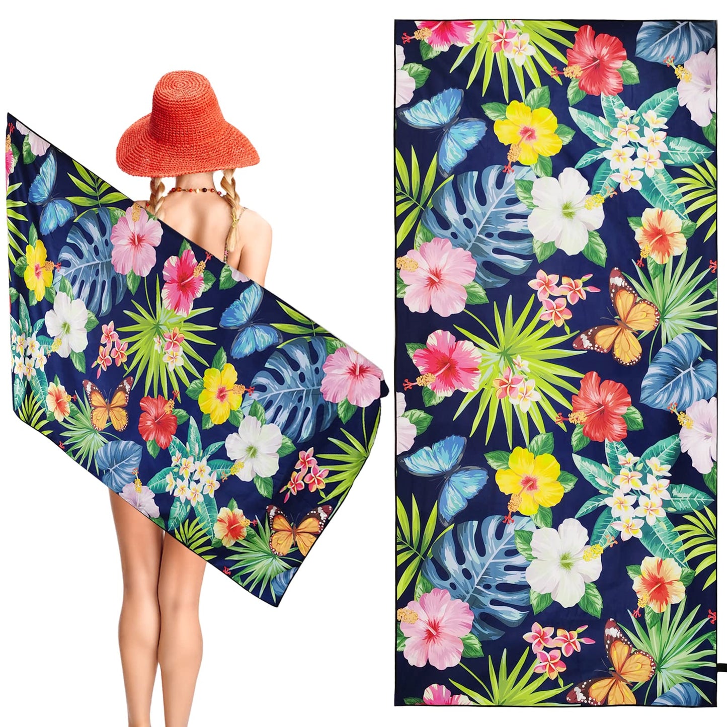 Beach Towels for Adults Kids,160 x 80cm Microfibre Swimming Towel Large Beach Towel Quick Drying Sand Free Pool Towel Lightweight Aloha Hawaiian