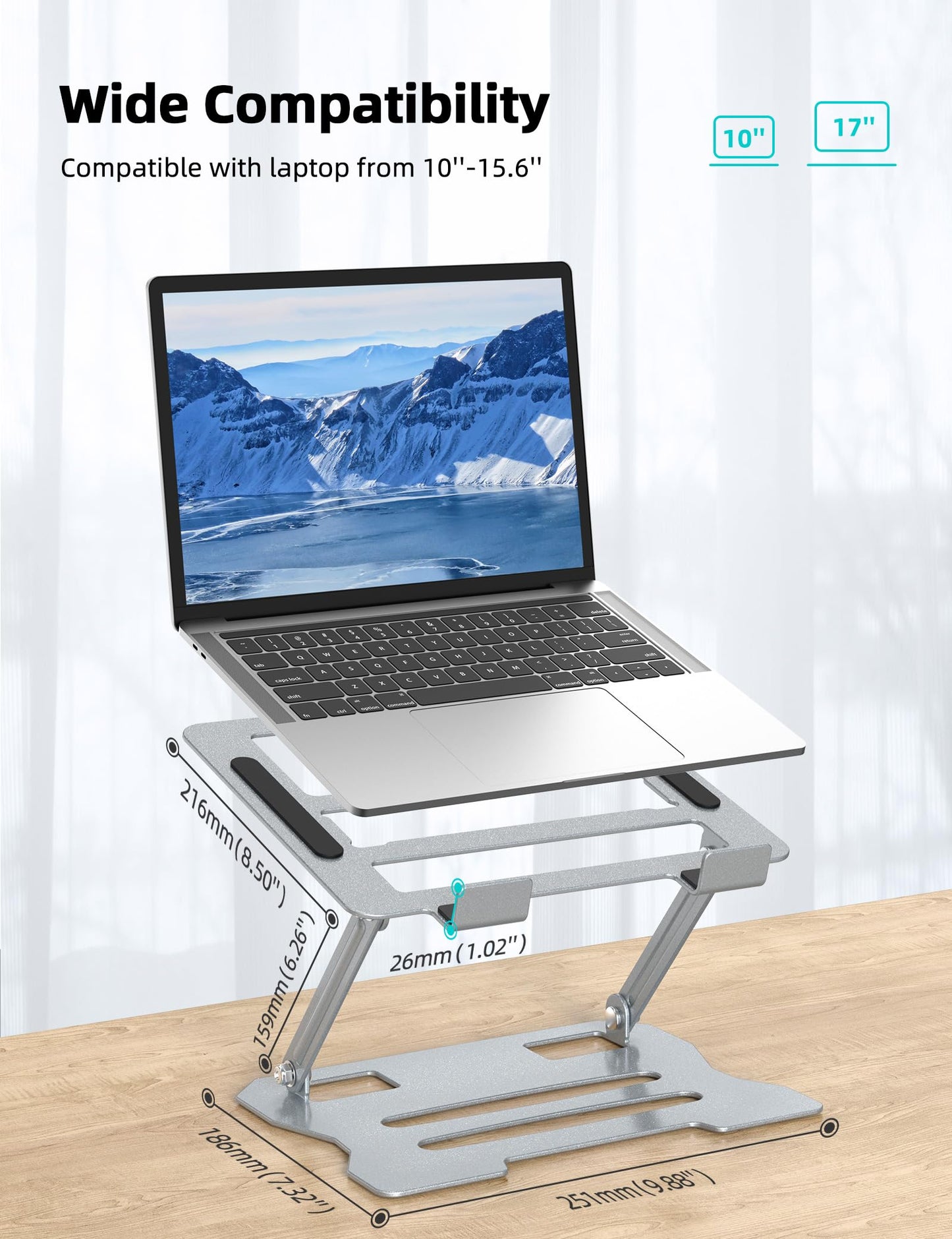 FAPPEN Laptop Tablet Stand, Universal Adjustable Steel Laptop Computer Stand, Ergonomic Foldable Portable Desktop Tray Compatible with 10''-15.6''