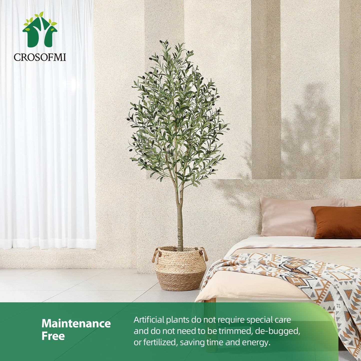 CROSOFMI Artificial Olive Tree 180cm Big tall Fake Plants, Artificial Olive Silk Plants Indoors in Pots, Faux Tropical large artificial plant suitable