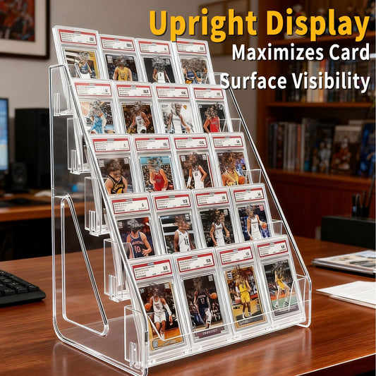Oncpcare 2 Pack 5-Tier Transparent Card Display Shelves – Vertical Racks with Large Capacity for Trading Sports Baseball Basketball Greeting Cards